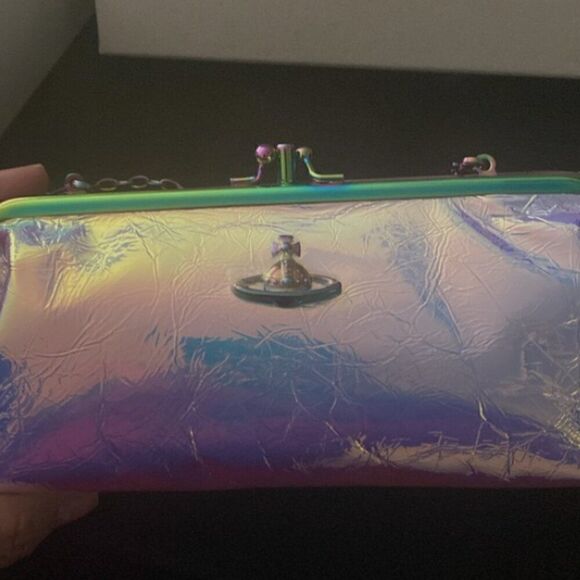 NWT Vivienne Westwood Archive Orb Double Frame Iridescent Pink Crossbody Purse - Picture 13 of 14